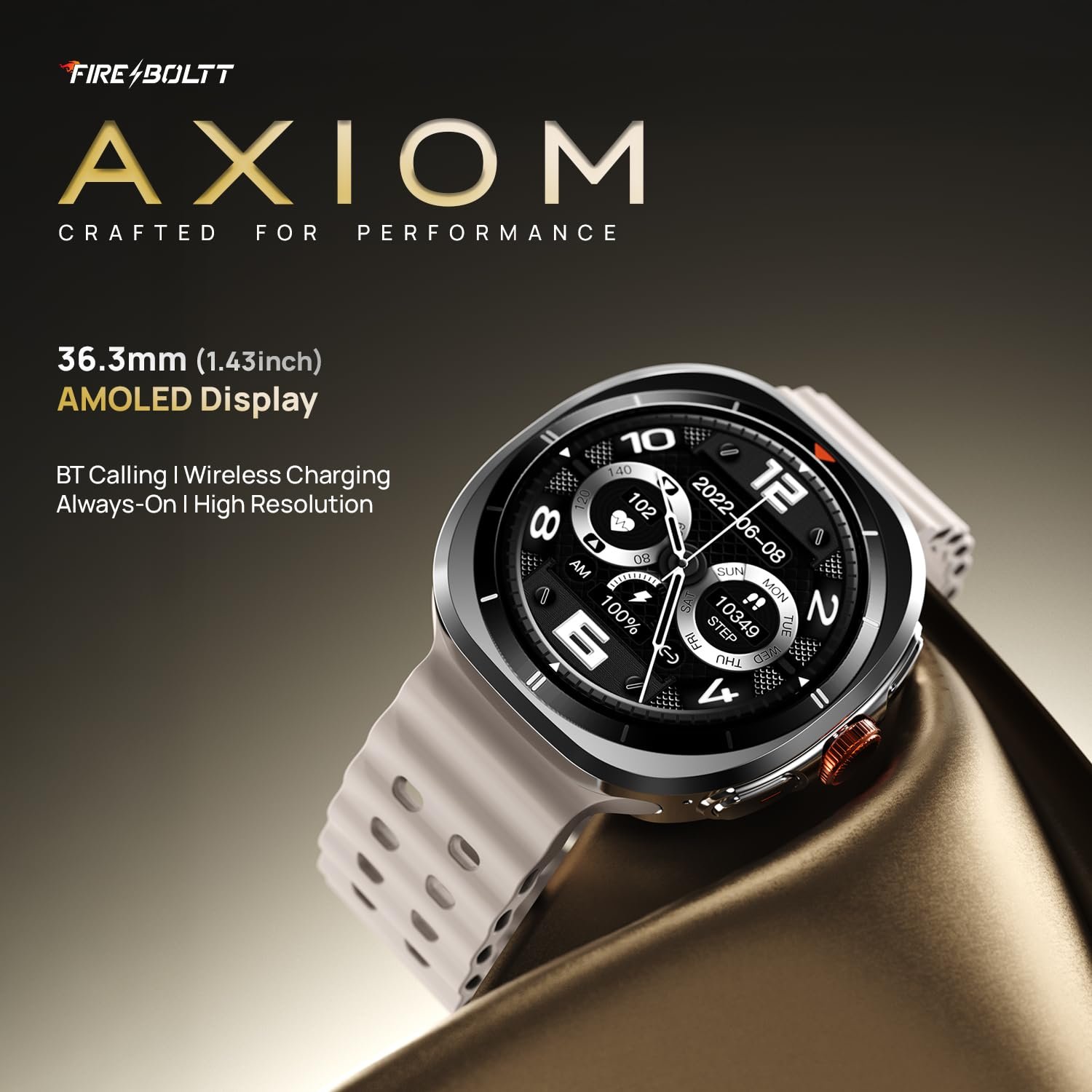 Fire-Boltt Axiom Round Smart Watch 1.43″ Super AMOLED Display with Always‑On Mode, Bluetooth Calling, Rotating Crown, SPO₂ & Heart Rate Monitor, IP67 Waterproof Silicone Smartwatch for Men - White - Image 9