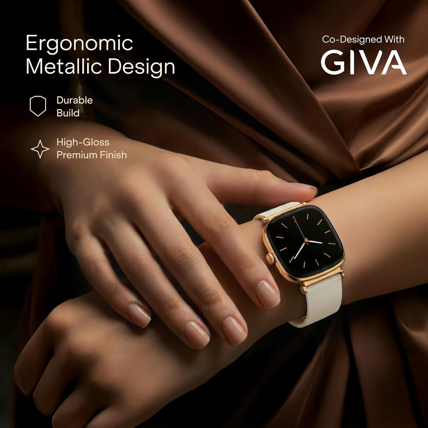 Boat Chrome Ivory Smart Watch for Women, co-Designed with GIVA, 1.7" AMOLED Display, 1000 nits Brightness, Premium Metallic Build, Female Wellness Tracker smartwatch for Women (Pearl Glow) - Image 6