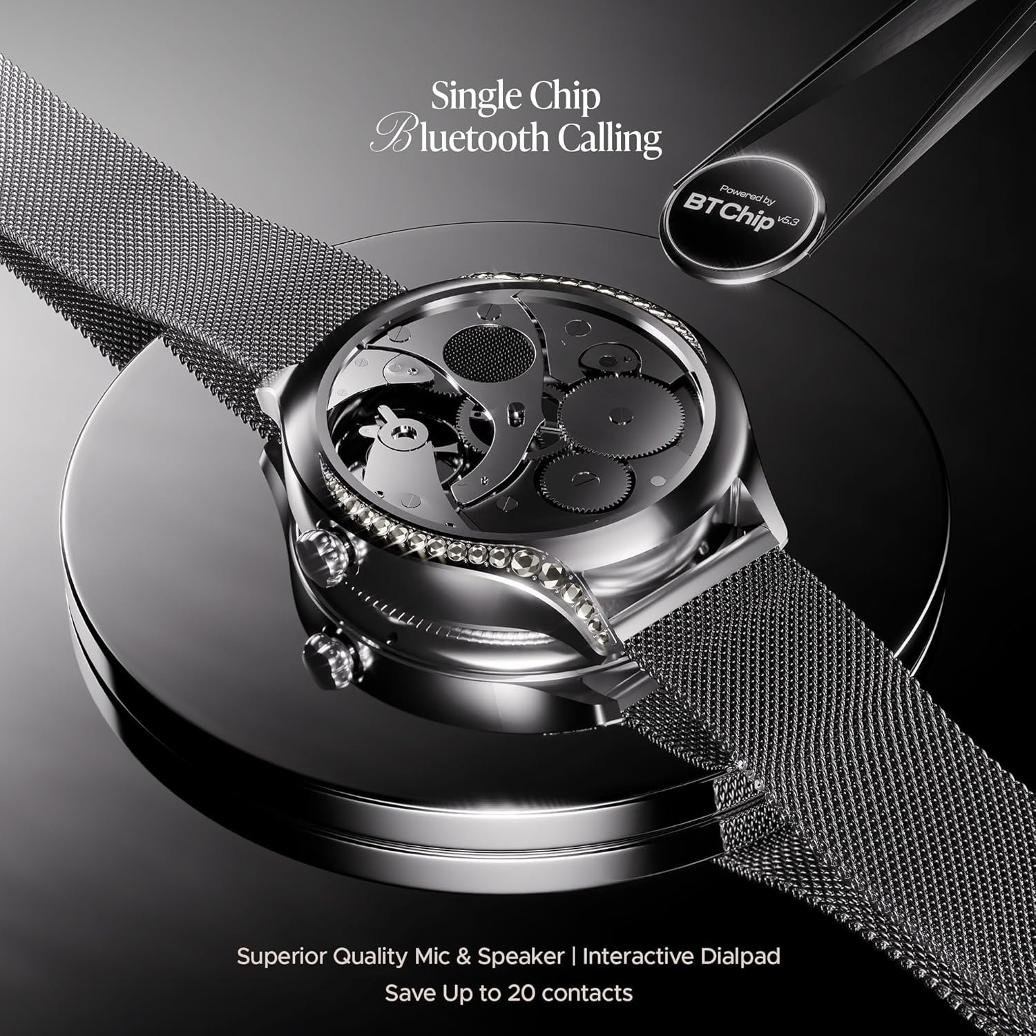 Boat Enigma Gem Women's Luxury Smart Watch w/ 1.19” (3.02cm) AMOLED Display, Emergency SOS Live Location Sharing, Female Wellness, Watch Face Studio, BT Calling, Watch for Woman (Metallic Silver) - Image 9