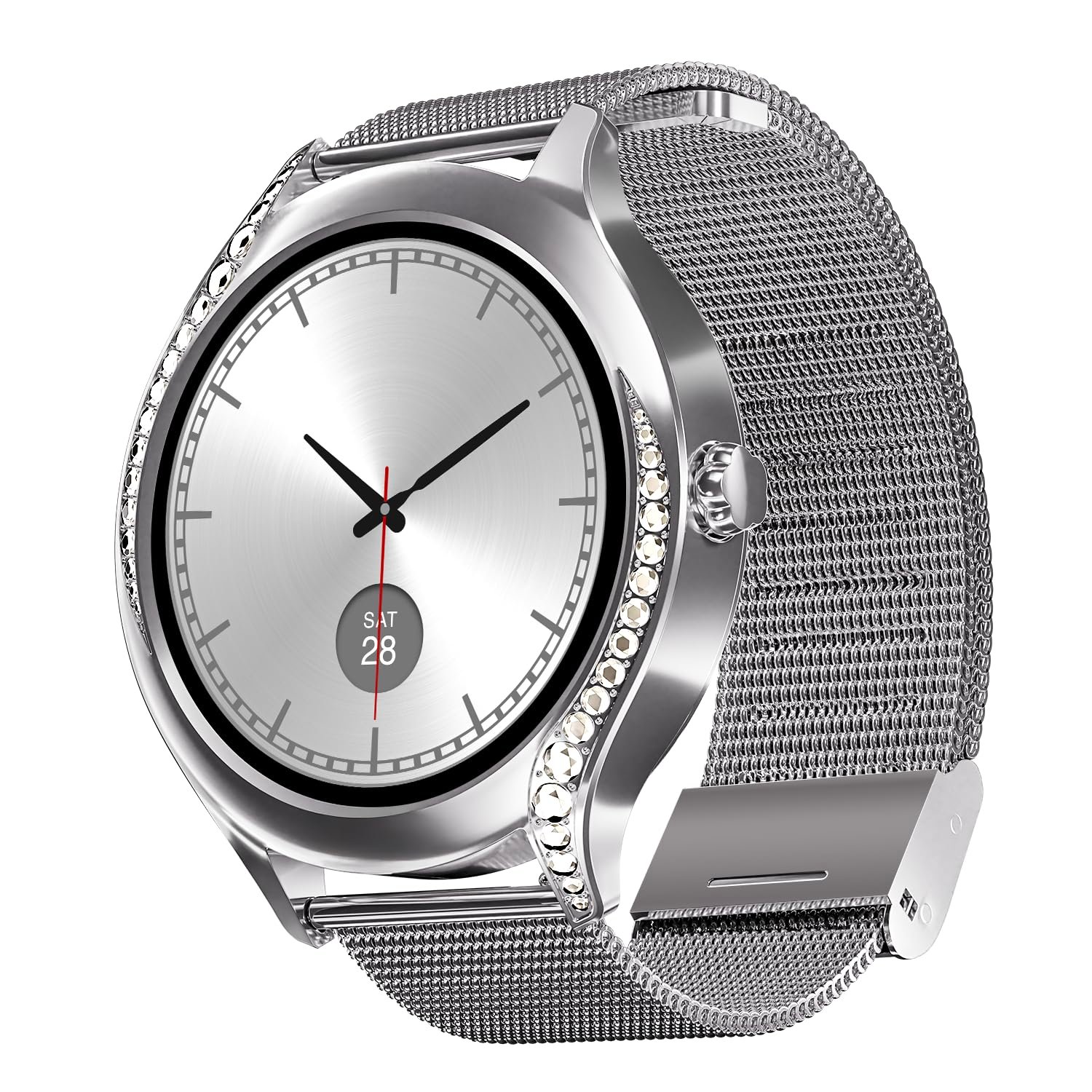 Boat Enigma Gem Women's Luxury Smart Watch w/ 1.19” (3.02cm) AMOLED Display, Emergency SOS Live Location Sharing, Female Wellness, Watch Face Studio, BT Calling, Watch for Woman (Metallic Silver)