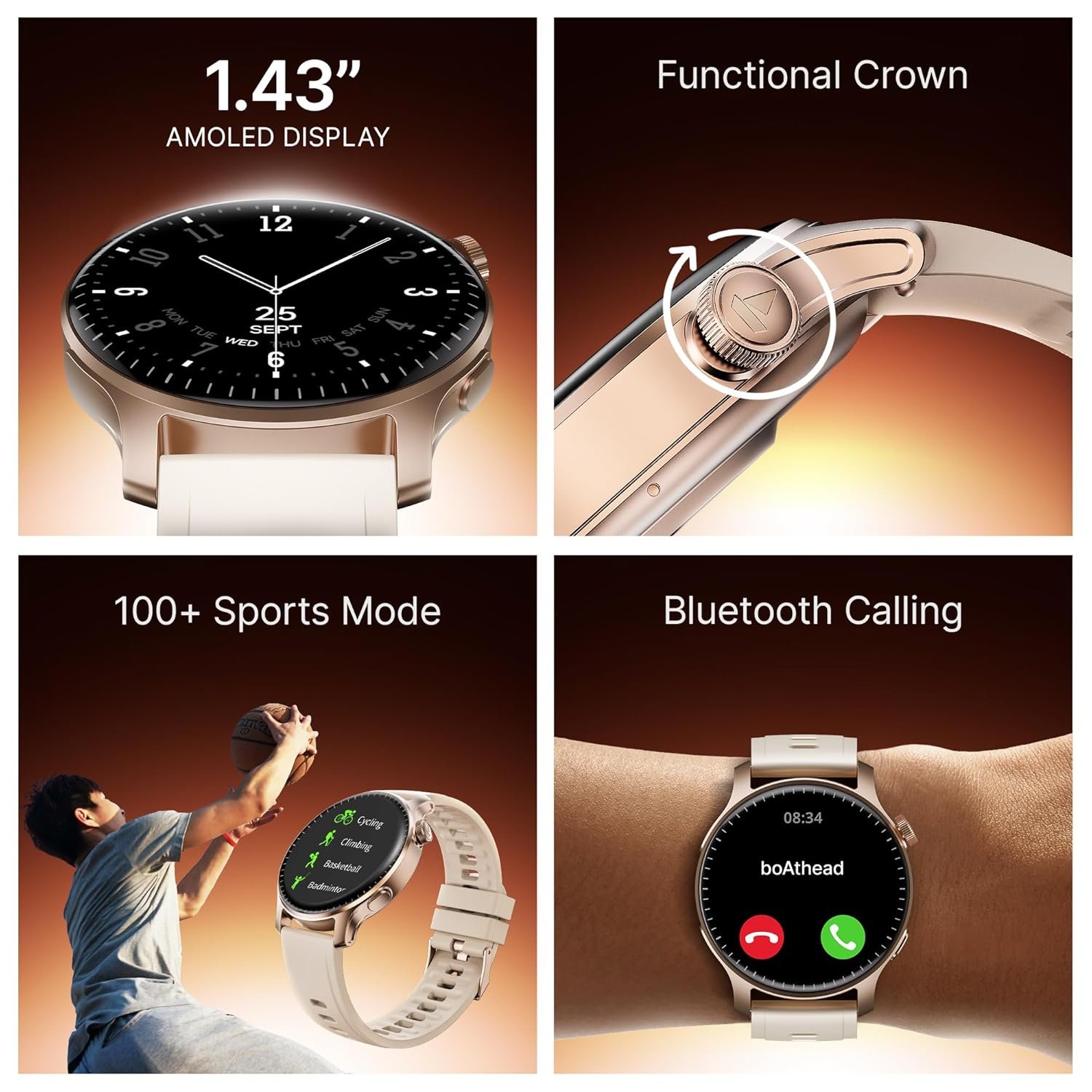 Boat Ultima Prime smartwatch with 1.43” AMOLED Display, AOD, Personalized Fitness Nudges, Functional Crown,100+ Sports Modes, Create Your Own Watchface, smartwatch for Man and Woman (Rose Gold) - Image 11