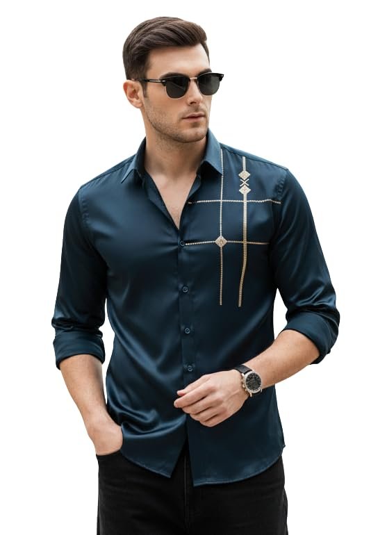 IndoPrimo Men’s Premium Satin Shirt for Party, Formal and Casual Wear – Stylish Designer Full Sleeve Shirt for Men