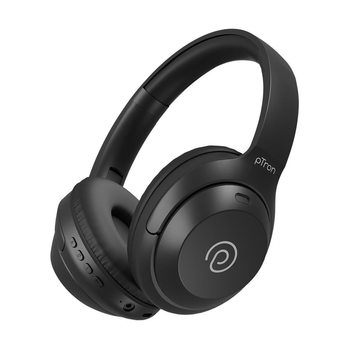 pTron Studio Classic w/ 75Hrs Playtime, Wireless Over Ear Headphones w/HD Mic & TruTalk AI-ENC Calls, Low-Latency Game & Music, Deep Bass, BT5.4, Dual Device Pairing, & Type-C Charging (Black)