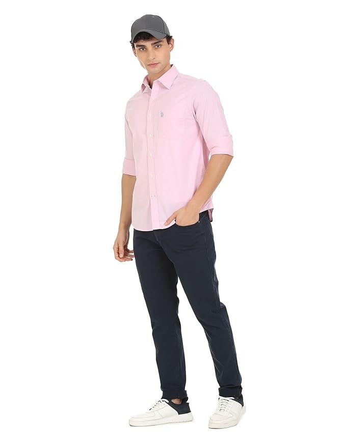 U.S. Polo ASSN. Men Cotton Tailored Fit. Oxford Stretch Spread Collar Casual Shirt - Image 2