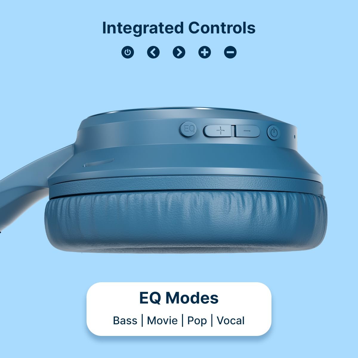 pTron Studio Evo 70hrs Playtime Wireless Over Ear Headphones with HD Mic, Low-Latency Game/Movie/Music Modes, Punchy Bass, BT5.3, Dual Device Pairing, Voice Assistant & Type-C Fast Charging (Blue) - Image 2