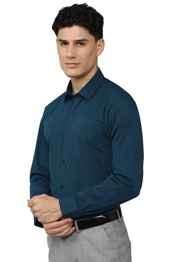Peter England Men's Everday Regular Fit Solid Shirt | Cotton Rich | 5-Pin Pocketing - Image 4