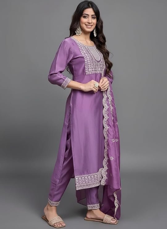 Teal Green Embroidered Kurta Pant Set with Dupatta for Women – 3 Piece Ethnic Wear - Image 4