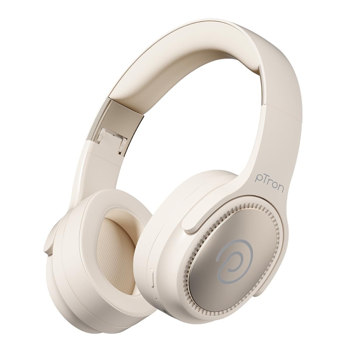 pTron Studio Pro w/ 65Hrs Playtime, Wireless Over Ear Headphones w/HD Mic & TruTalk AI-ENC Calls, Low-Latency Game & Music, 40mm Drivers, BT5.4, Dual Device Pairing & Type-C Fast Charging (Beige)