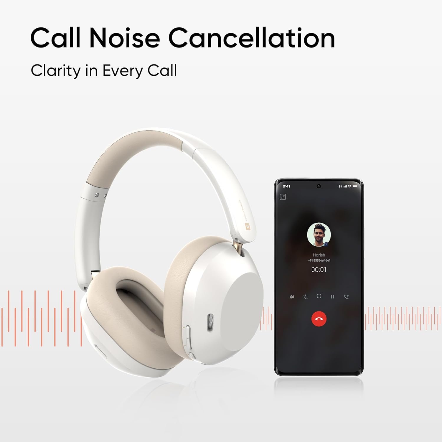 realme TechLife Studio H1 Over The Ear Over Ear Wireless Headphone with 70Hours Playtime 360° Spatial Audio, 40mm Drivers, 80ms Superlow Latency, 43 dB Adaptive ANC-White - Image 6