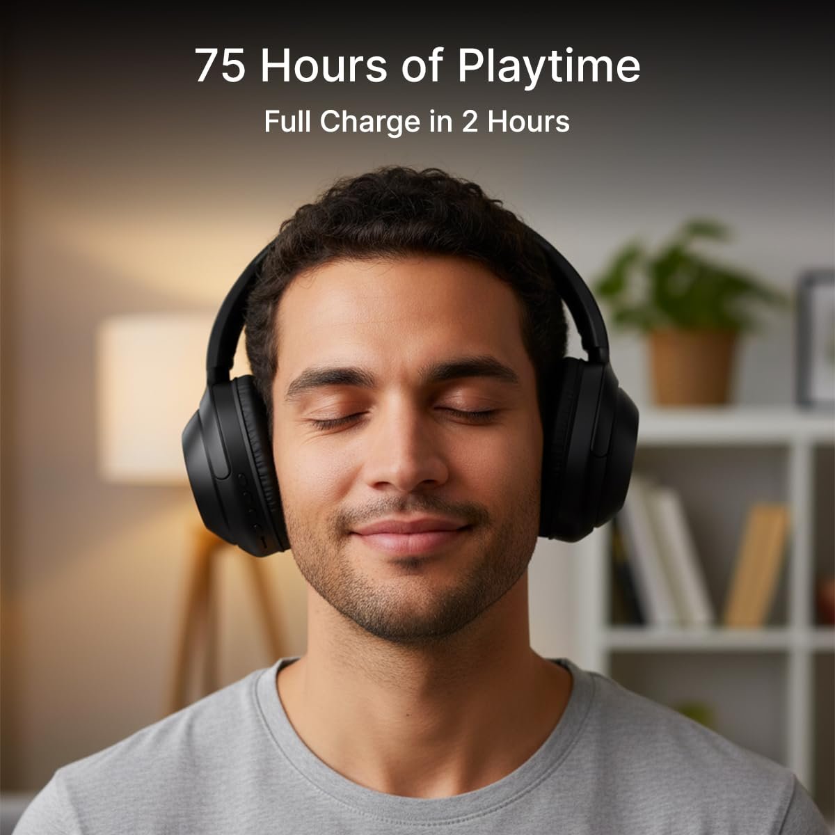 pTron Studio Classic w/ 75Hrs Playtime, Wireless Over Ear Headphones w/HD Mic & TruTalk AI-ENC Calls, Low-Latency Game & Music, Deep Bass, BT5.4, Dual Device Pairing, & Type-C Charging (Black) - Image 9