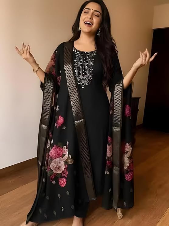 Women’s Magic Cotton Kurta Pant Set with Chanderi Digital Print Dupatta | 3 Piece Ethnic Set - Image 3