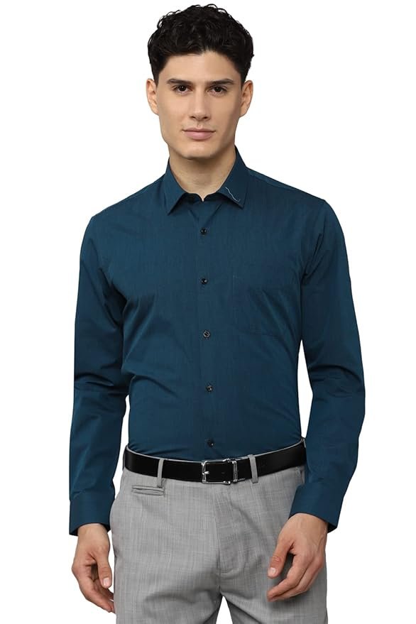 Peter England Men's Everday Regular Fit Solid Shirt | Cotton Rich | 5-Pin Pocketing