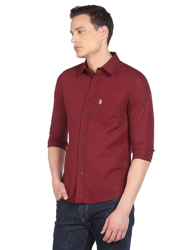 U.S. Polo ASSN. Men's Solid Cotton Linen Tailored Fit Spread Collar Casual Shirt - Image 2