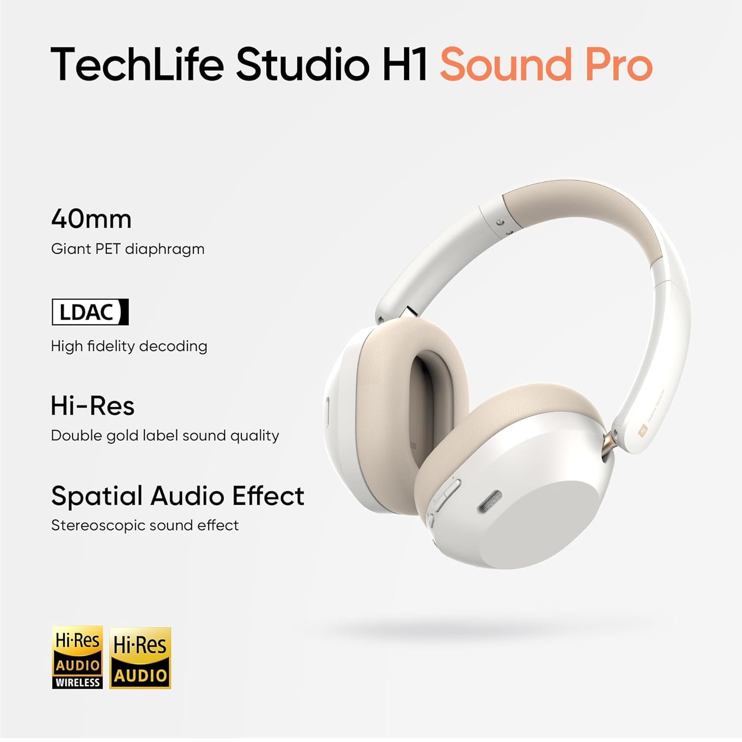 realme TechLife Studio H1 Over The Ear Over Ear Wireless Headphone with 70Hours Playtime 360° Spatial Audio, 40mm Drivers, 80ms Superlow Latency, 43 dB Adaptive ANC-White - Image 2