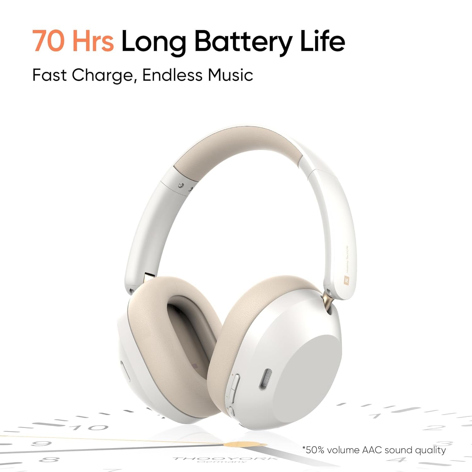 realme TechLife Studio H1 Over The Ear Over Ear Wireless Headphone with 70Hours Playtime 360° Spatial Audio, 40mm Drivers, 80ms Superlow Latency, 43 dB Adaptive ANC-White - Image 5