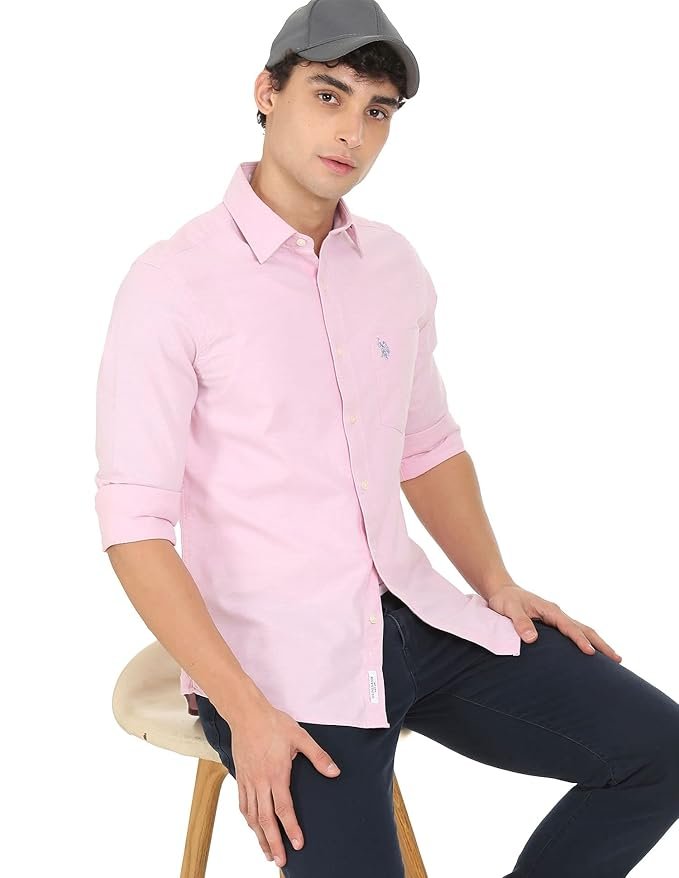 U.S. Polo ASSN. Men Cotton Tailored Fit. Oxford Stretch Spread Collar Casual Shirt - Image 4