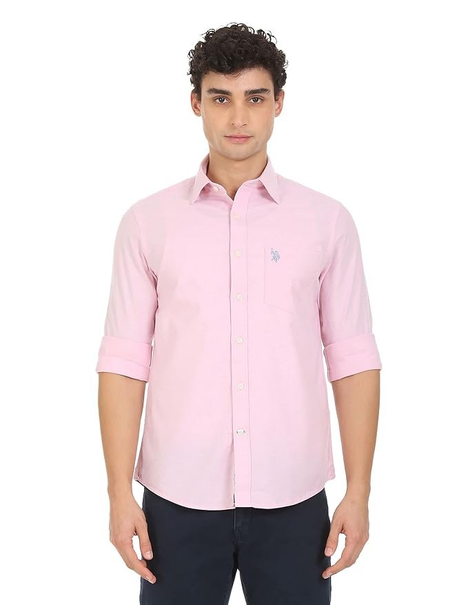 U.S. Polo ASSN. Men Cotton Tailored Fit. Oxford Stretch Spread Collar Casual Shirt