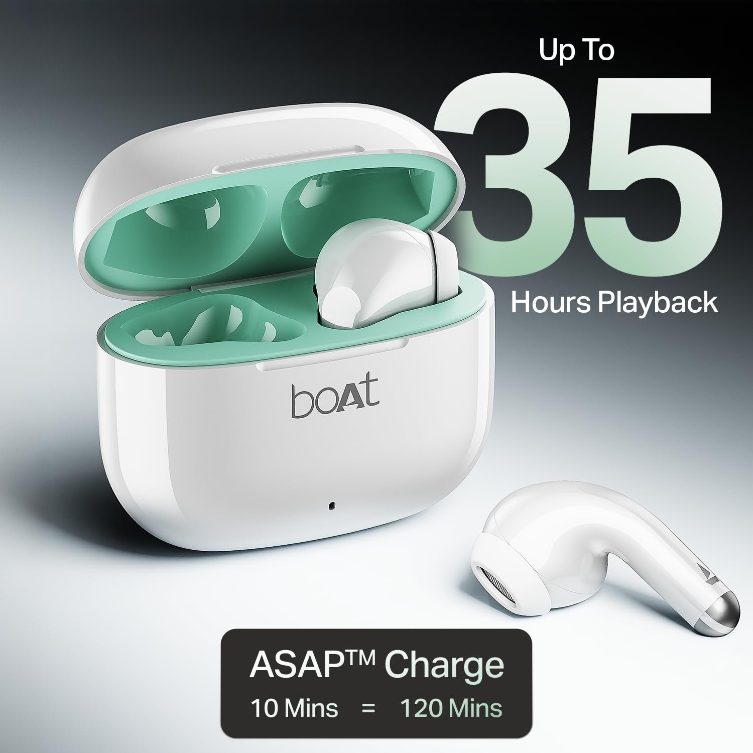 boAt Airdopes 101v2, 35H Battery, ENx Tech, 13mm Drivers, ASAP Charge, Flex-Fit Ear Tips,Stream Ad Free Music via App Support, Bluetooth Earbuds, TWS Ear Buds Wireless Earphones with mic (Smoke White) - Image 4