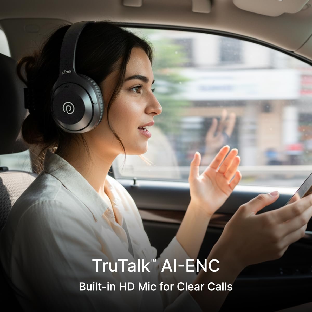 pTron Studio Classic w/ 75Hrs Playtime, Wireless Over Ear Headphones w/HD Mic & TruTalk AI-ENC Calls, Low-Latency Game & Music, Deep Bass, BT5.4, Dual Device Pairing, & Type-C Charging (Black) - Image 5