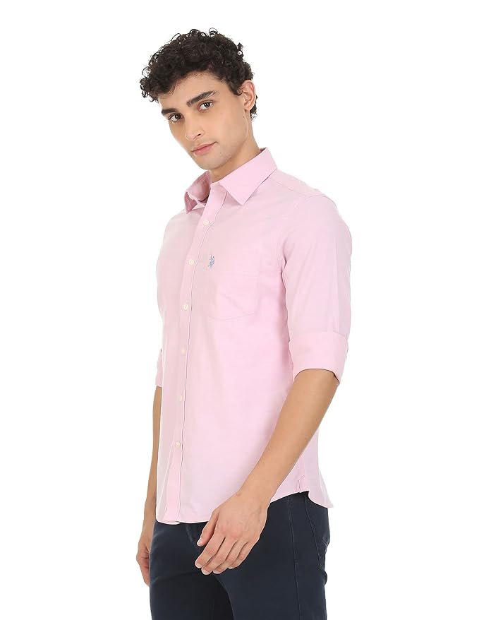 U.S. Polo ASSN. Men Cotton Tailored Fit. Oxford Stretch Spread Collar Casual Shirt - Image 5