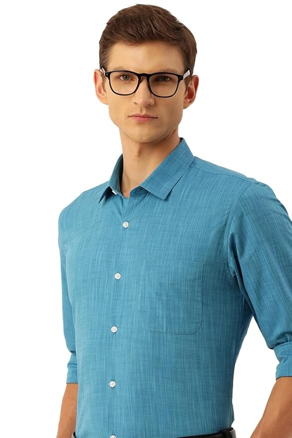 Peter England Men's Slim Fit Full Sleeve Formal Textured Solid Shirt | Festive Duo-Tone Colour | 100% Cotton - Image 3