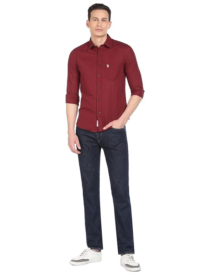 U.S. Polo ASSN. Men's Solid Cotton Linen Tailored Fit Spread Collar Casual Shirt - Image 3