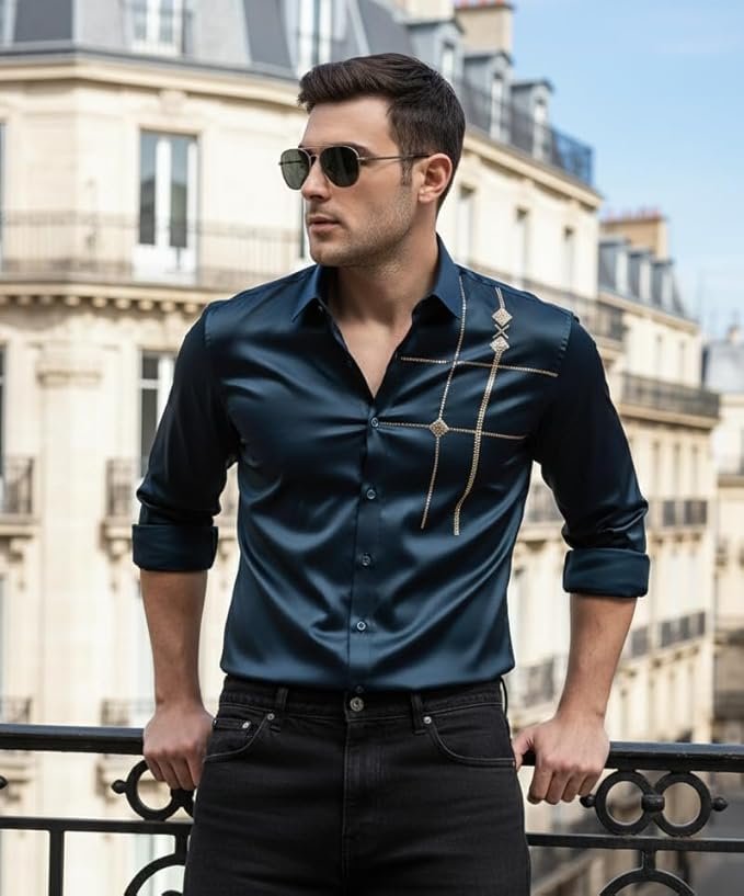 IndoPrimo Men’s Premium Satin Shirt for Party, Formal and Casual Wear – Stylish Designer Full Sleeve Shirt for Men - Image 4
