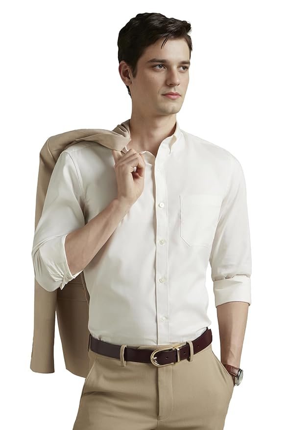 Louis Philippe Men's Regular Fit Easy to Iron Everyday wear Premium Cotton Full Sleeve Solid Formal Shirt