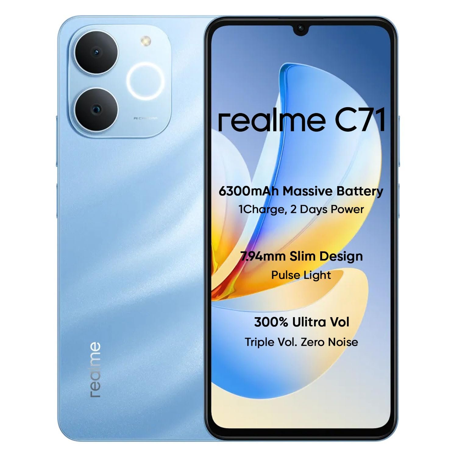 realme C71 4G Smartphone 6GB+128GB,6.745 inch Screen, 90Hz Eye Comfort Display, 6300mAh Battery, 37MP Cameras, Unisoc T7250 Chip, IP54, Sea Blue