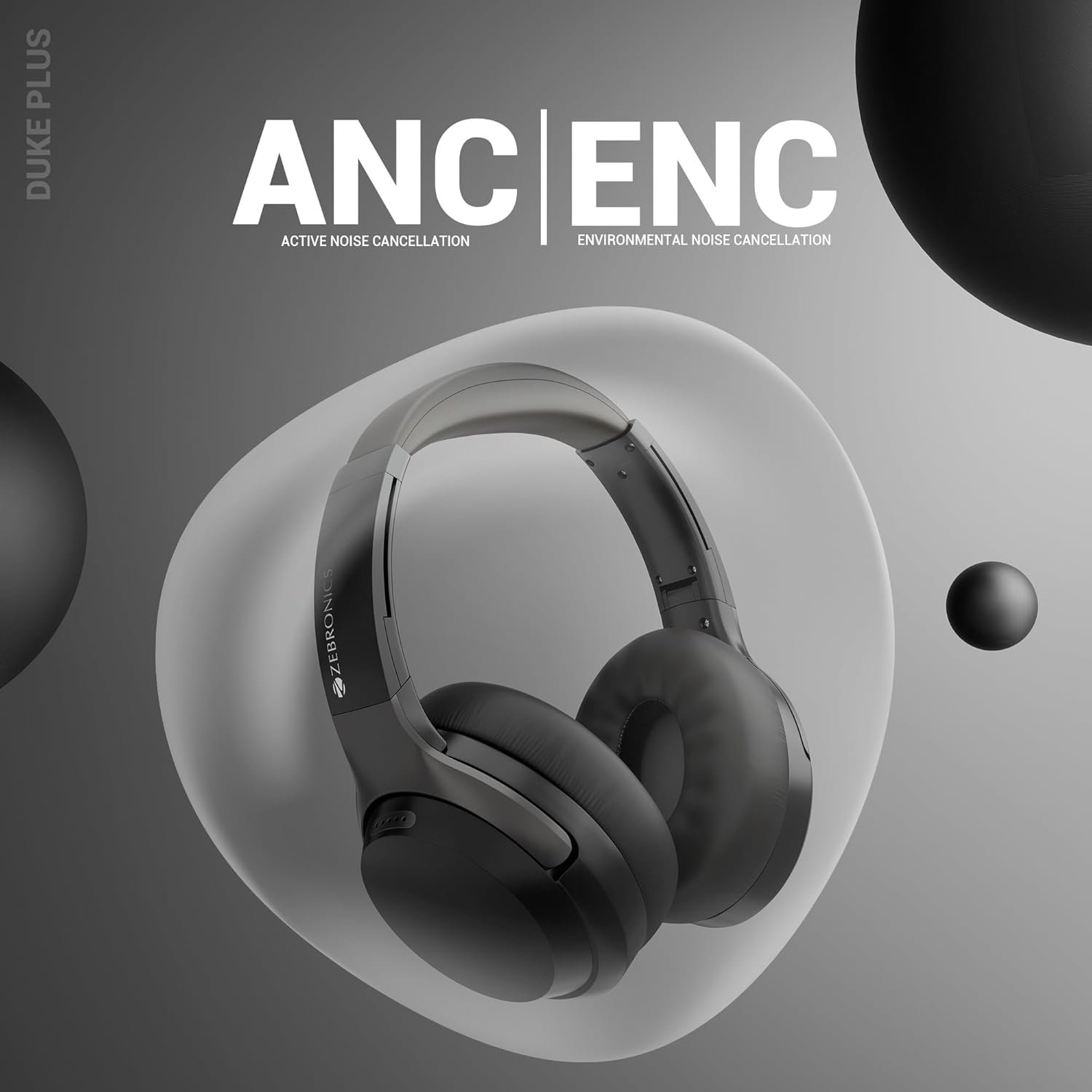 ZEBRONICS Duke Plus, Wireless Over Ear Headphone with ANC, ENC, Gaming Mode, Dual Pairing, Rapid Charge, Upto 70* Hours Backup, Bluetooth v5.4, AUX, Comfortable Earcushion, Deep Bass (Black) - Image 3