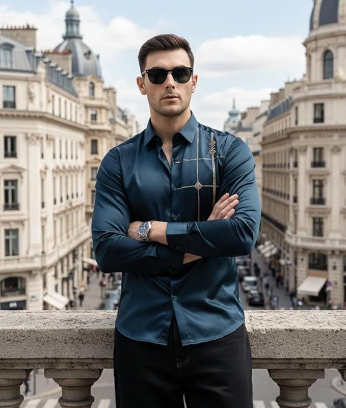 IndoPrimo Men’s Premium Satin Shirt for Party, Formal and Casual Wear – Stylish Designer Full Sleeve Shirt for Men - Image 5