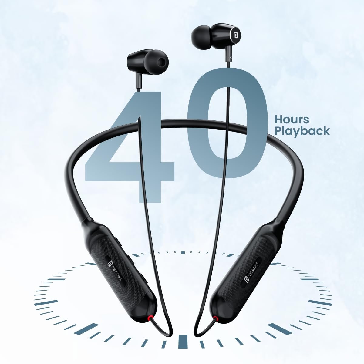 Portronics Harmonics Z7 Bluetooth Wireless in Ear Earphones with Upto 40 Hours Playback, 10mm Dynamic Driver, Gaming Mode, High Bass, IPX4 Water and Sweat Resistant, Type C Fast Charging(Black) - Image 3