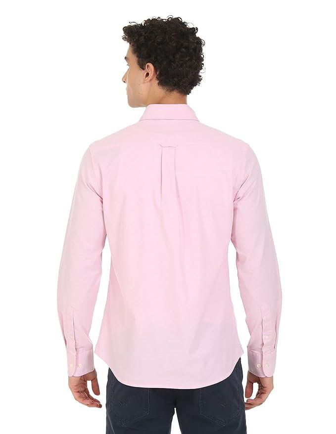 U.S. Polo ASSN. Men Cotton Tailored Fit. Oxford Stretch Spread Collar Casual Shirt - Image 3