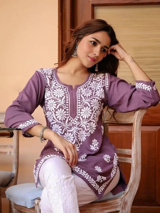 Sidhidata Women’s Rayon Kurti – Stylish 3/4 Sleeve Kurti with Embroidered Neck for Casual & Office Wear - Image 3