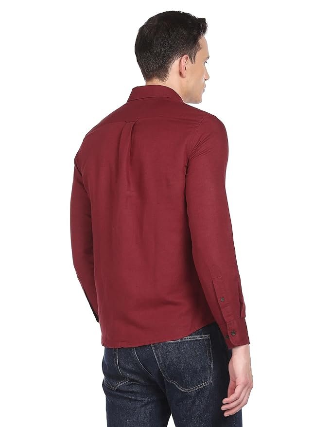 U.S. Polo ASSN. Men's Solid Cotton Linen Tailored Fit Spread Collar Casual Shirt - Image 4