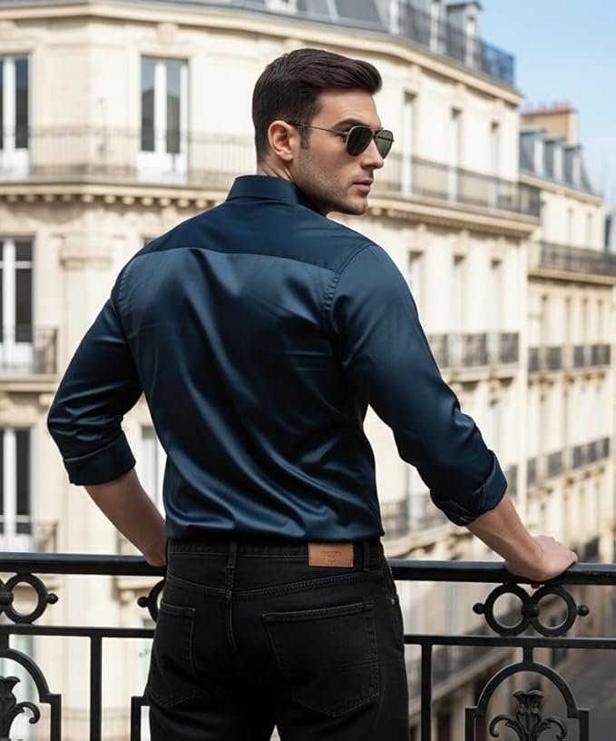 IndoPrimo Men’s Premium Satin Shirt for Party, Formal and Casual Wear – Stylish Designer Full Sleeve Shirt for Men - Image 6