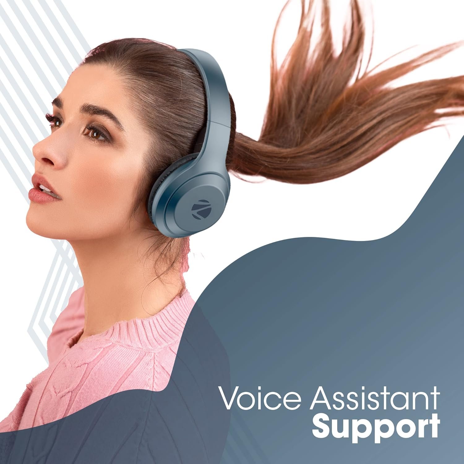 ZEBRONICS Zeb Duke 101 Wireless Headphone with Mic, Supporting Bluetooth 5.0, AUX Input Wired Mode, mSD Card Slot, Dual Pairing, On Ear & 12 hrs Play Back time,FM, Media/Call Controls (Blue) - Image 6