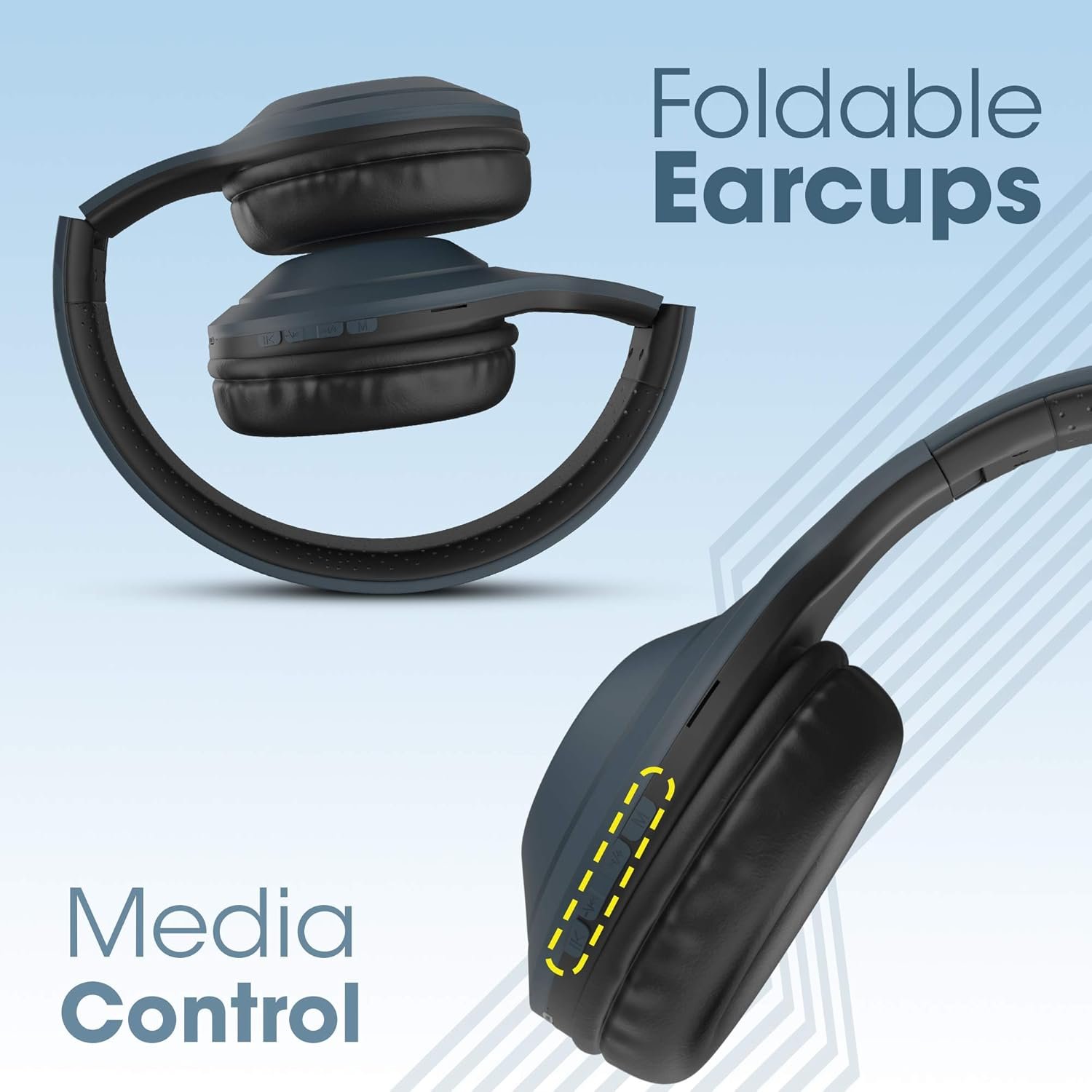 ZEBRONICS Zeb Duke 101 Wireless Headphone with Mic, Supporting Bluetooth 5.0, AUX Input Wired Mode, mSD Card Slot, Dual Pairing, On Ear & 12 hrs Play Back time,FM, Media/Call Controls (Blue) - Image 3