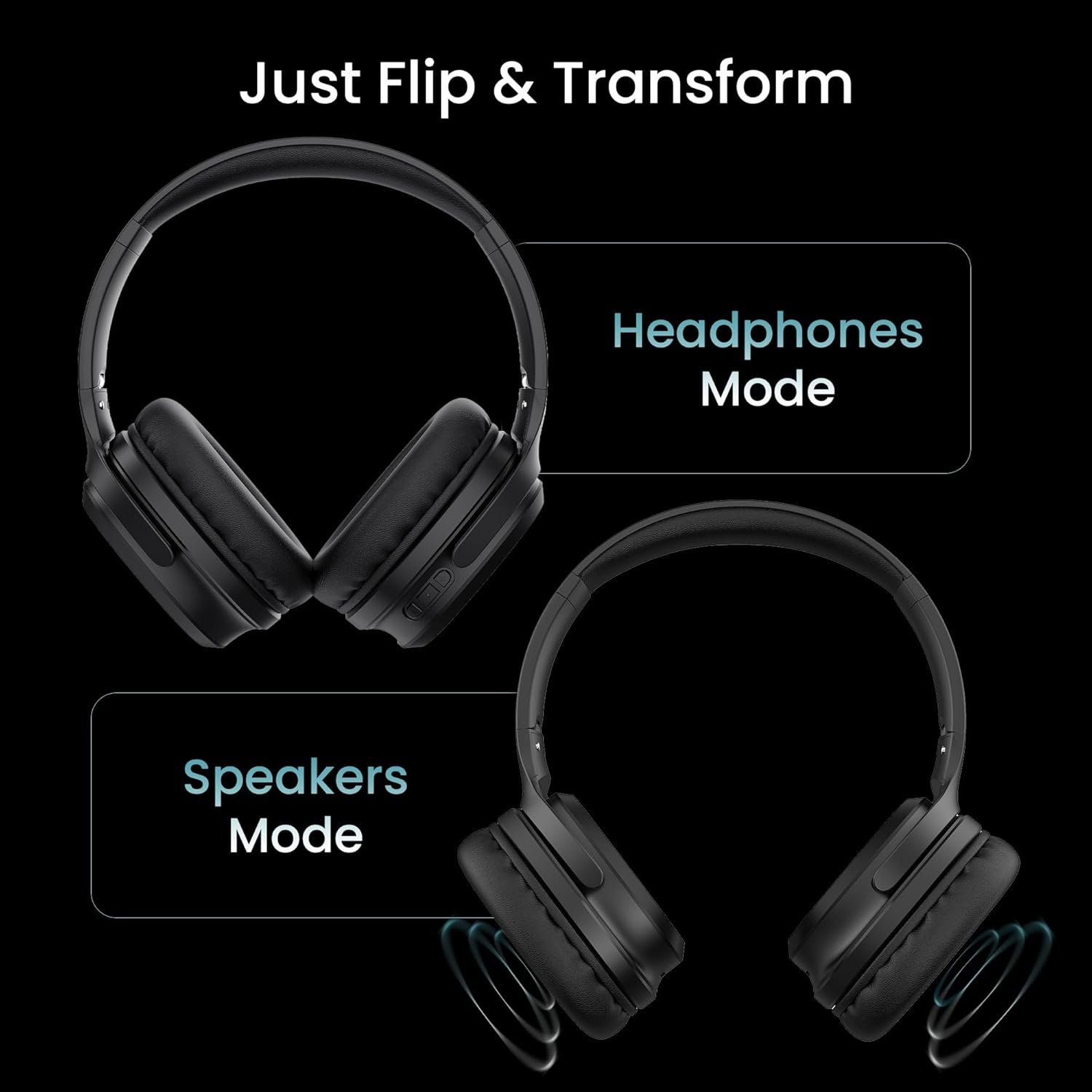 Ambrane RangerZ 2-in-1 Wireless Headphones Cum Speakers, Up to 8 Hrs Playtime, 40mm Drivers with BoostedBass™, Bluetooth V5.1, 180° Rotatable, AUX & SD Card Support, Multifunctional Buttons (Black) - Image 2