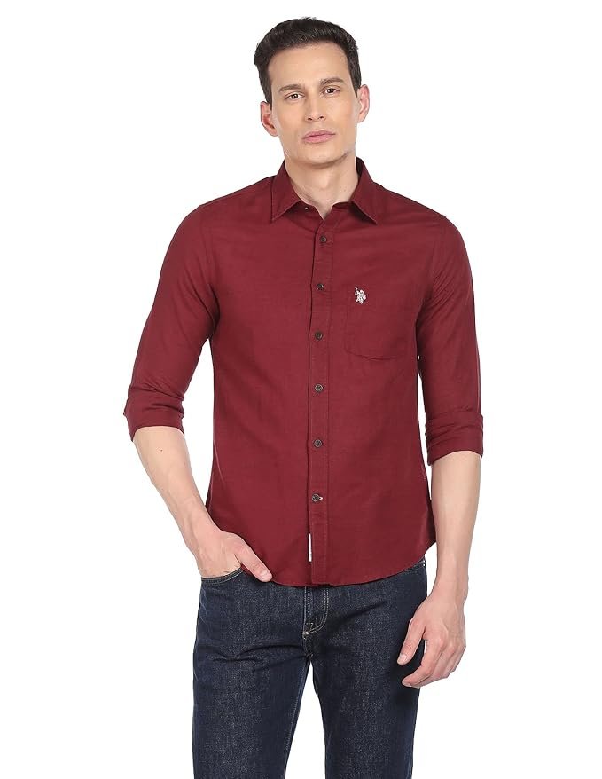 U.S. Polo ASSN. Men's Solid Cotton Linen Tailored Fit Spread Collar Casual Shirt - Image 5