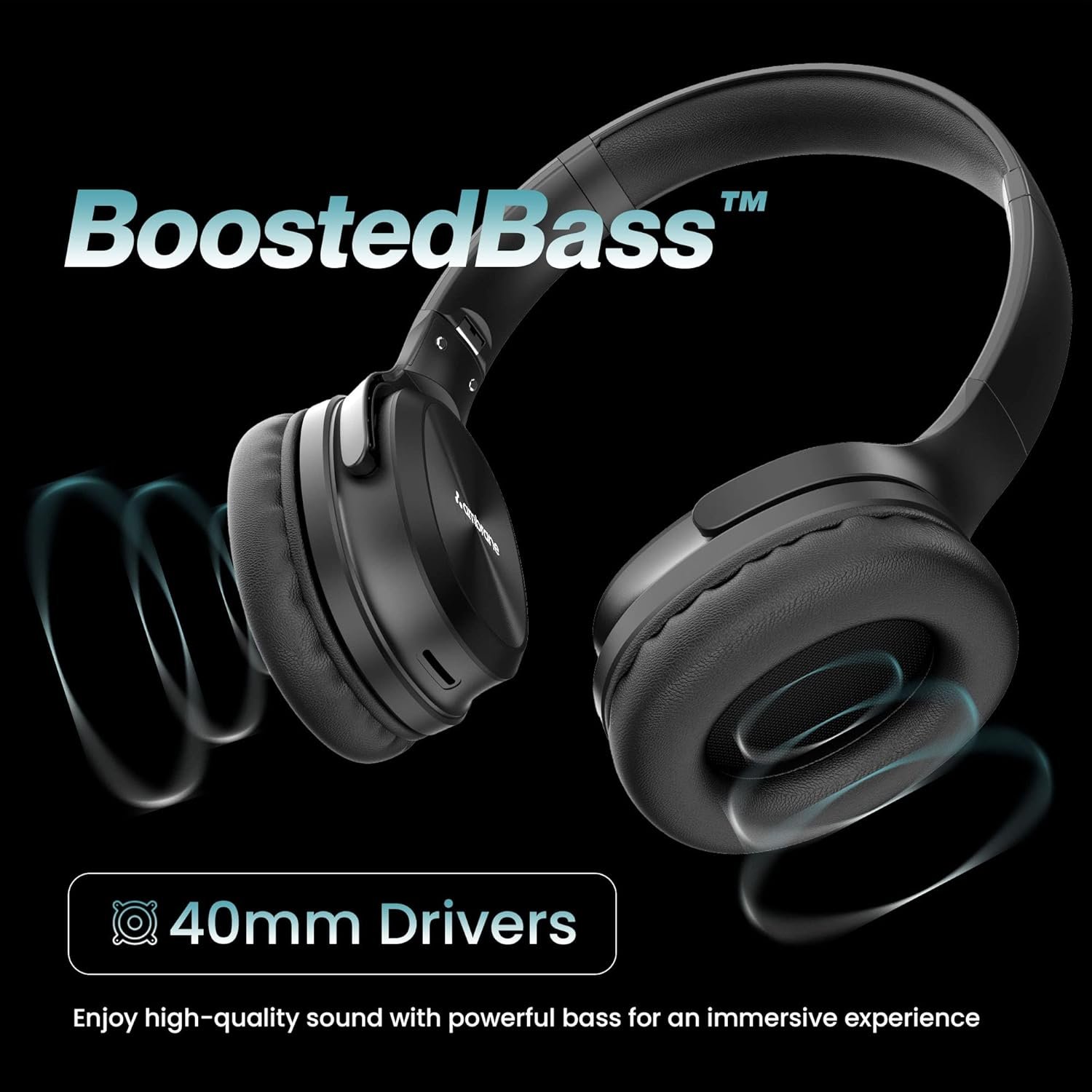 Ambrane RangerZ 2-in-1 Wireless Headphones Cum Speakers, Up to 8 Hrs Playtime, 40mm Drivers with BoostedBass™, Bluetooth V5.1, 180° Rotatable, AUX & SD Card Support, Multifunctional Buttons (Black) - Image 3