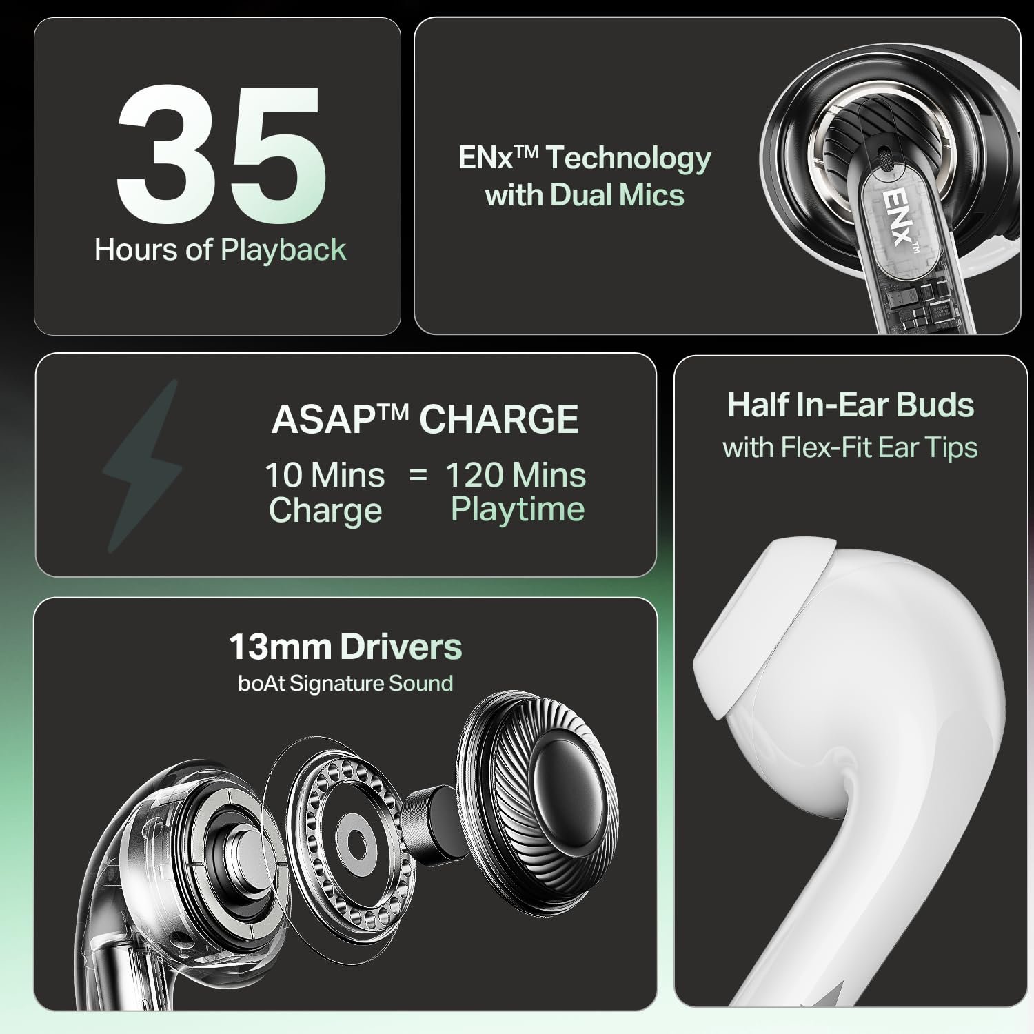 boAt Airdopes 101v2, 35H Battery, ENx Tech, 13mm Drivers, ASAP Charge, Flex-Fit Ear Tips,Stream Ad Free Music via App Support, Bluetooth Earbuds, TWS Ear Buds Wireless Earphones with mic (Smoke White) - Image 5
