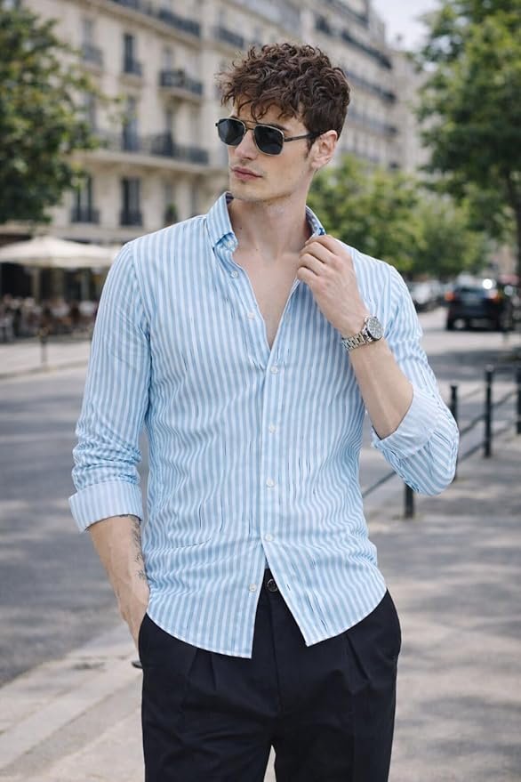 U TURN Men's Casual Printed Striped Stylish Latest Formal Shirt for Men Plus Size Shirt for Men - Image 4