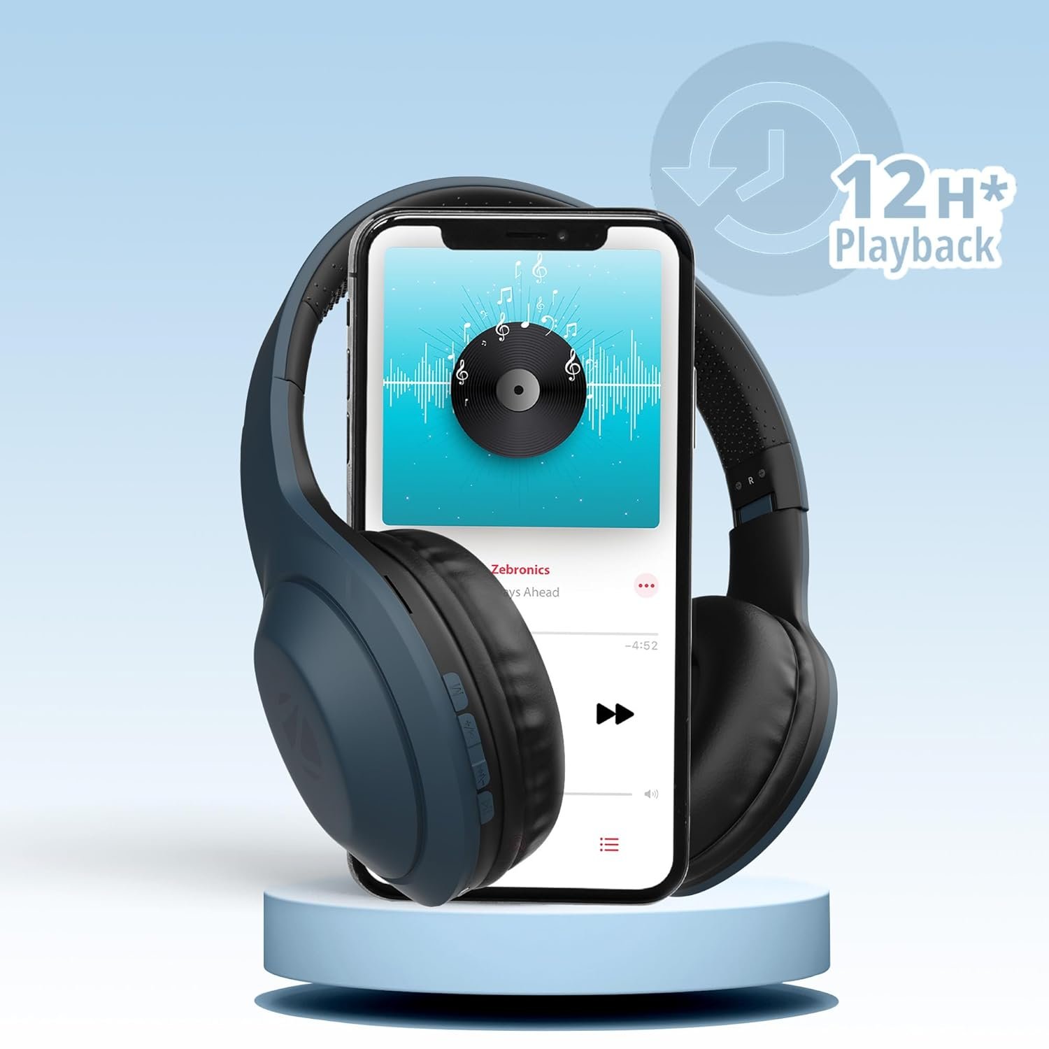 ZEBRONICS Zeb Duke 101 Wireless Headphone with Mic, Supporting Bluetooth 5.0, AUX Input Wired Mode, mSD Card Slot, Dual Pairing, On Ear & 12 hrs Play Back time,FM, Media/Call Controls (Blue) - Image 5