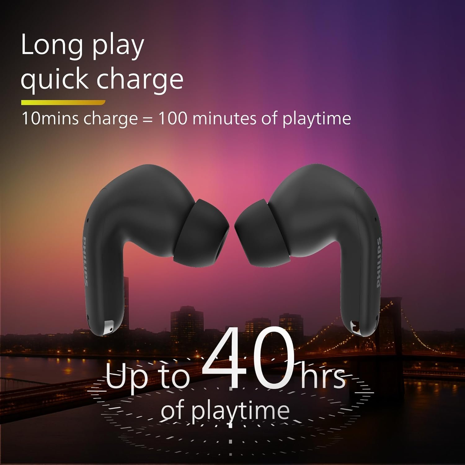Philips TAT1269 Bluetooth Truly Wireless in Ear Earbuds with mic, 13mm Drivers, Bluetooth 5.4, 40H Playtime, IPX5, Fast Charging, Touch Controls, Voice Assistant, Mono Mode, LED Indicator (Deep Black) - Image 5