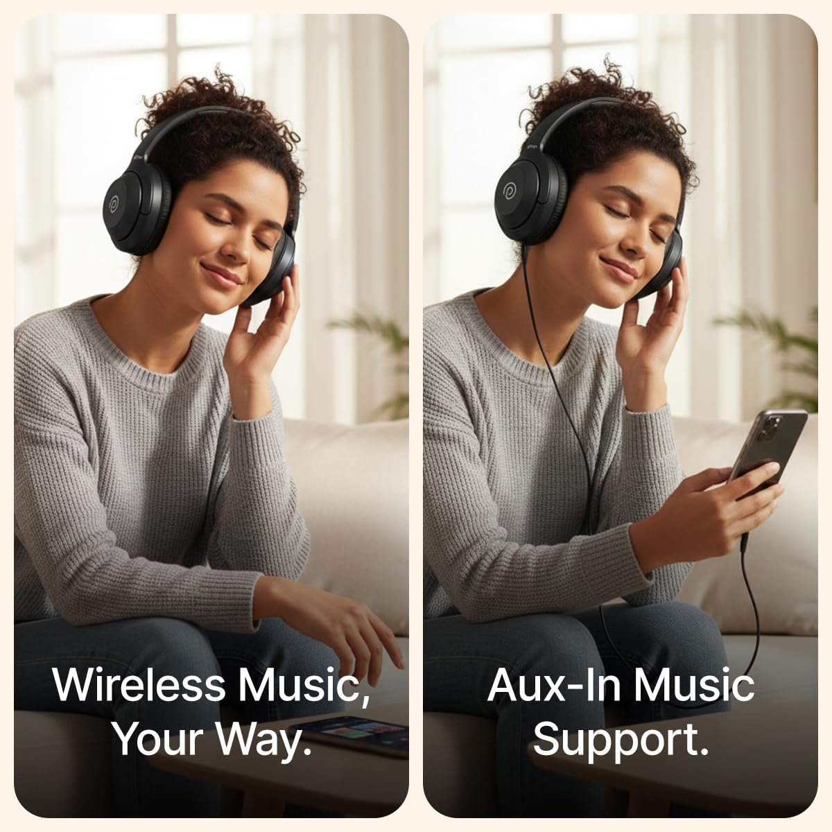 pTron Studio Classic w/ 75Hrs Playtime, Wireless Over Ear Headphones w/HD Mic & TruTalk AI-ENC Calls, Low-Latency Game & Music, Deep Bass, BT5.4, Dual Device Pairing, & Type-C Charging (Black) - Image 7