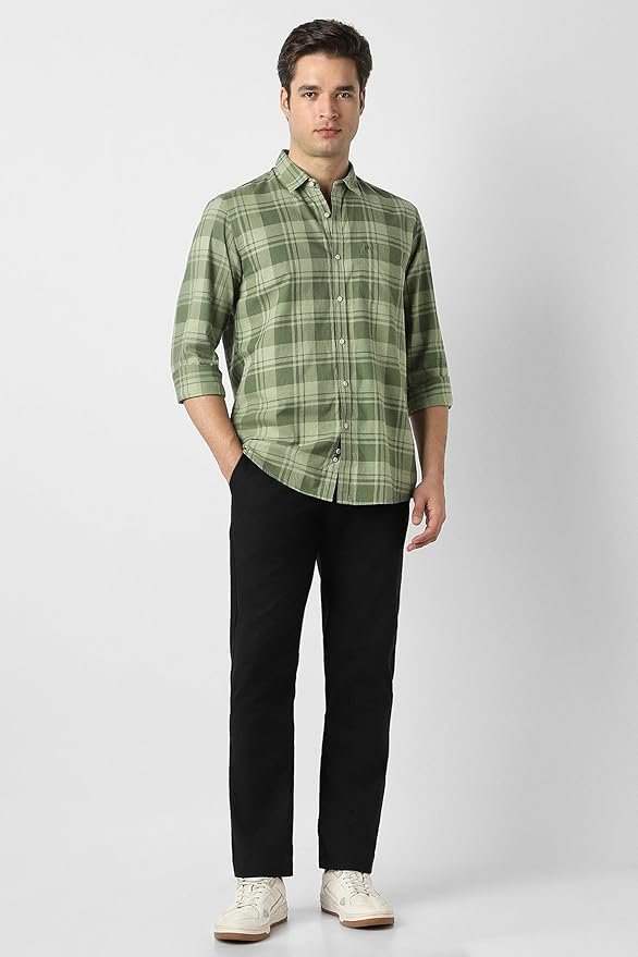 Peter England Men's Checkered Cotton Shirt | Smart Casual | Full Sleeves - Image 2