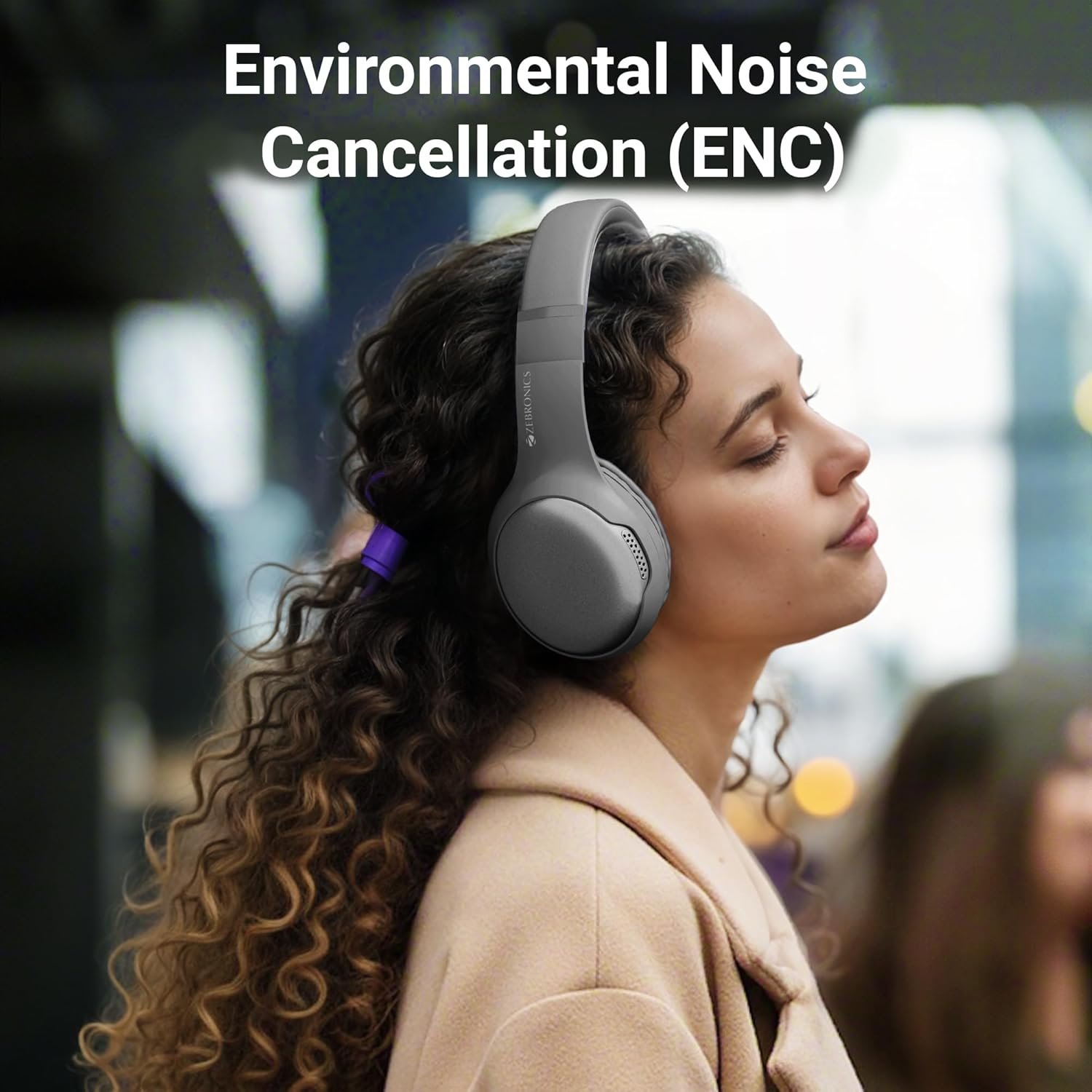 ZEBRONICS Thunder Max Bluetooth Over Ear Headphone with 120*Hrs Playback, 3 EQ Modes, 40mm Bass Driver, Fast Charging, Gaming Mode, Dual Pairing, BT v5.4, AUX, Metallic Finish (Grey) - Image 2