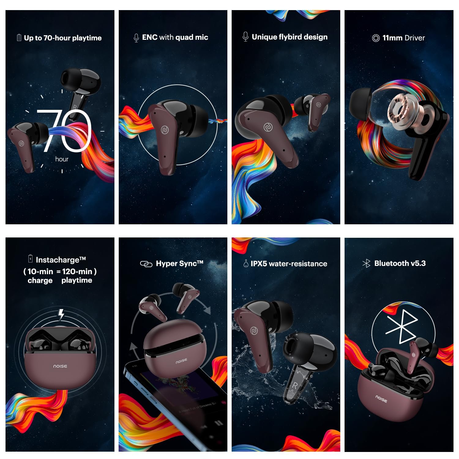 Noise Buds VS102 Plus Wireless Earbuds, Bluetooth Earbuds with 70H Playtime, Quad Mic ENC for Clear Calls, 11mm Drivers, Deep Bass, Instacharge, Bluetooth v5.3 (Deep Wine) - Image 5