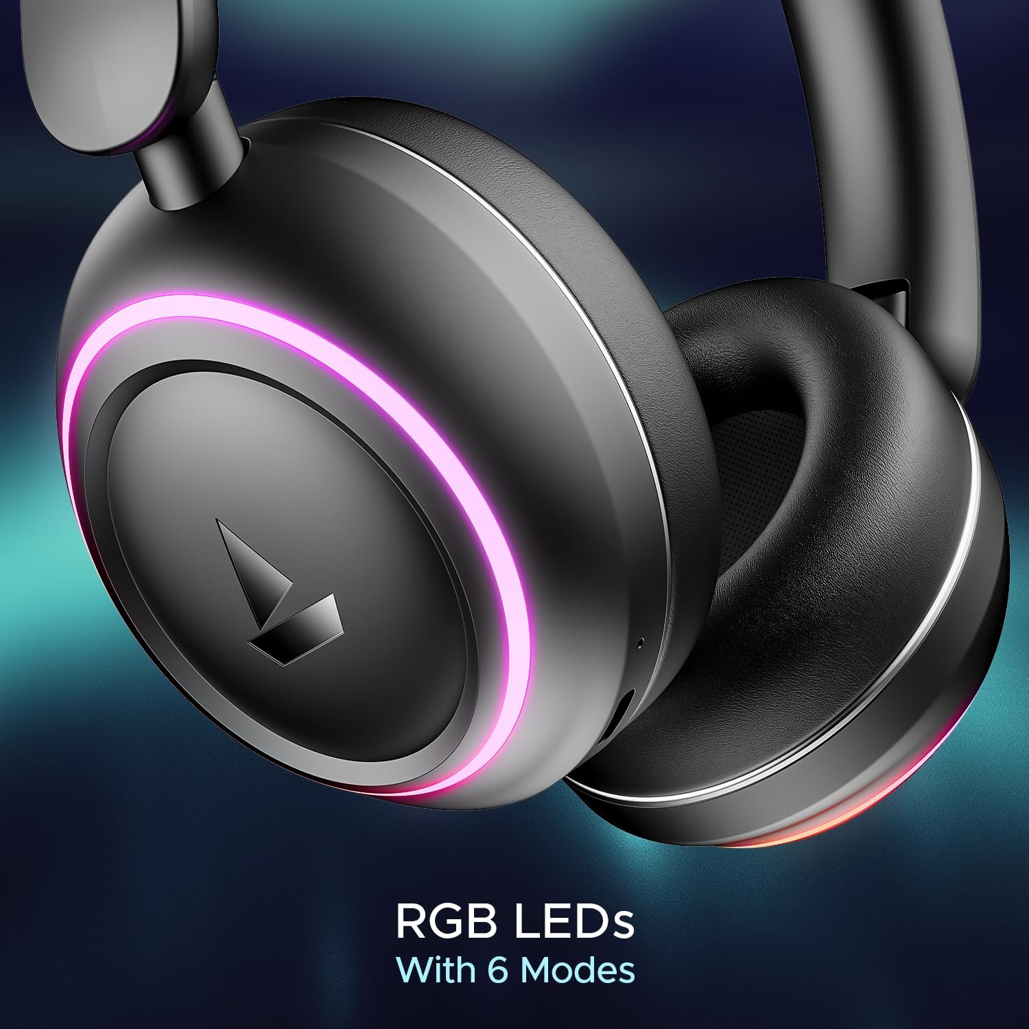 boAt Rockerz 480, RGB LEDs,6 Light Modes, 40mm Drivers,Beast Mode, 60H Battery, ENx Tech, Stream Ad Free Music via App Support, Bluetooth Headphones, Wireless Over Ear Headphone with Mic (Black Sabre) - Image 3